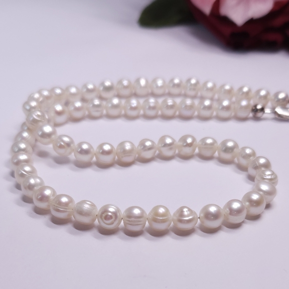 Handmade Genuine Rose Akoya Pearl Necklace Sterling Silver Clasp 16" Choker - Picture 4 of 16